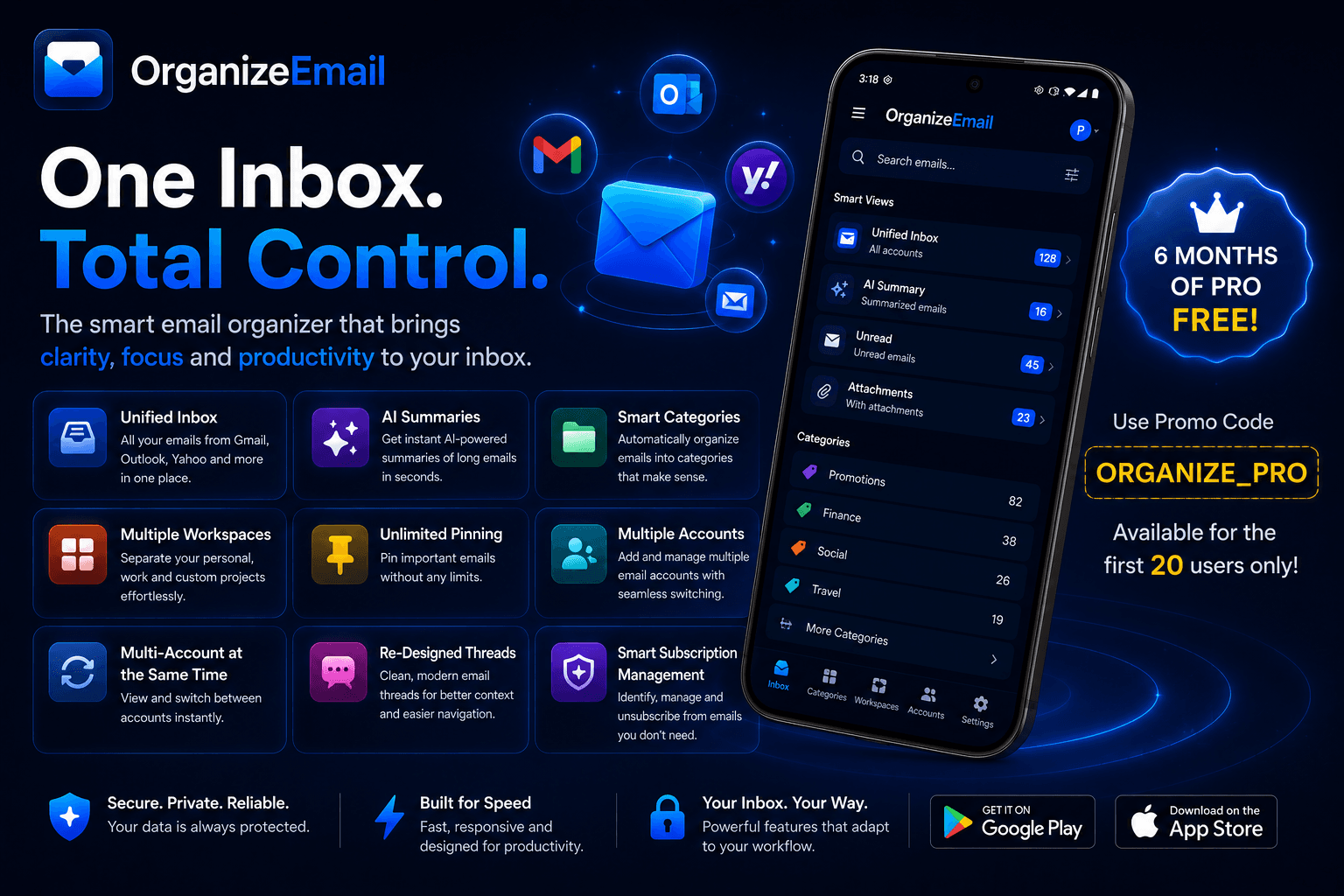 OrganizeEmail Is Now Live: Smarter Email Management, AI Summaries, Workspaces, and More